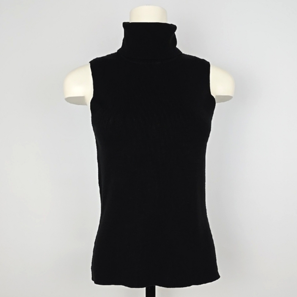 FRilli Women's Black Ribbed Soft Knit Sleeveless Turtleneck Top Stretch Size M